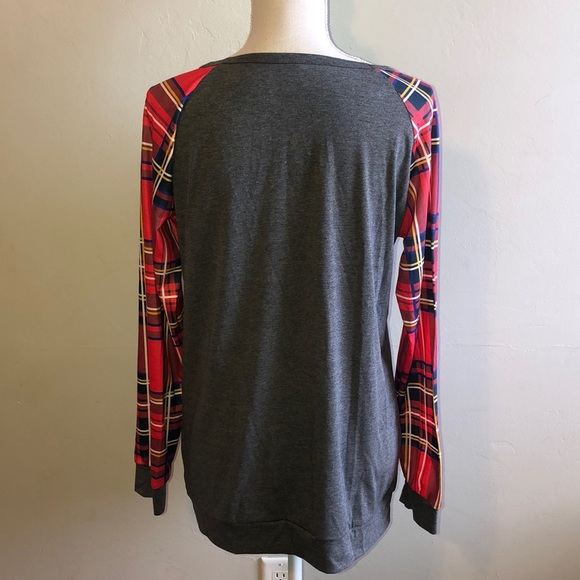 NEW PLAID SEQUIN POCKET Blouse - Picture 7 of 7